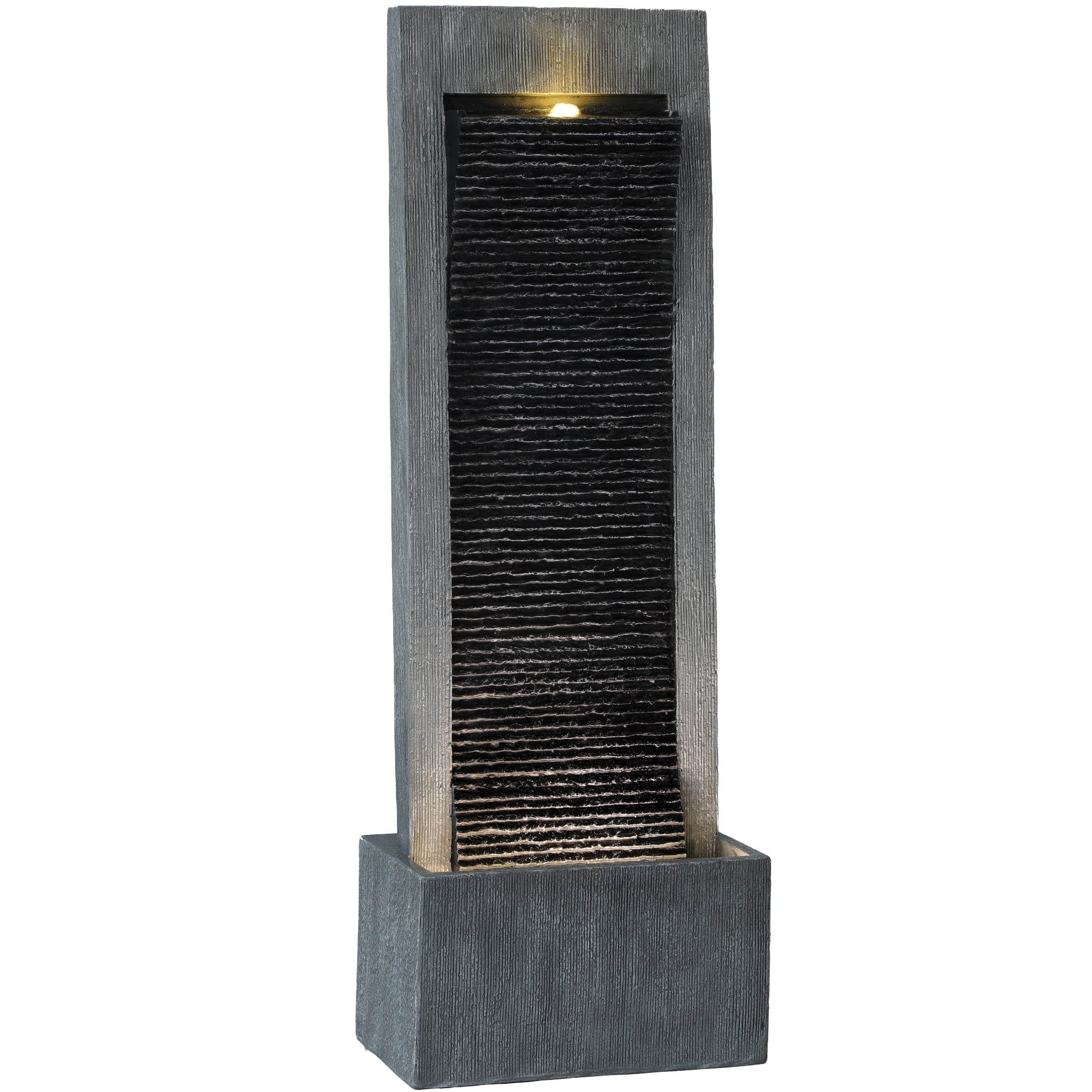 Haverchair Outdoor Home Water Fountain Waterfalls Cascading Freestanding Flowing Fountain, 49.2" H Indoor Waterfall Fountains with Pump LED Lights Cobbles, Landscaping Garden Lawn Patio Decor, Gray