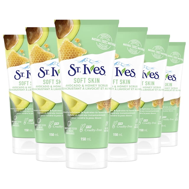 Exfoliante facial St. Ives Soft Skin con aguacate y miel, 180 ml, 6 unidades