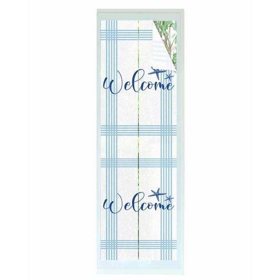Window Privacy Film Ocean Blue Starfish Stained Glass Window Film Decorative Sun Block Window Cover Coastal Stripes Summer Ocean Window Clings Static Adhesive Sticker for Bathroom 23.6"x78.7"