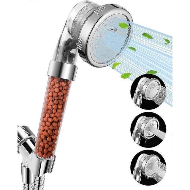 High Pressure 3 Mode Handheld Shower Head with Water Softening Feature Suitable for Dry Hair and Skin Care