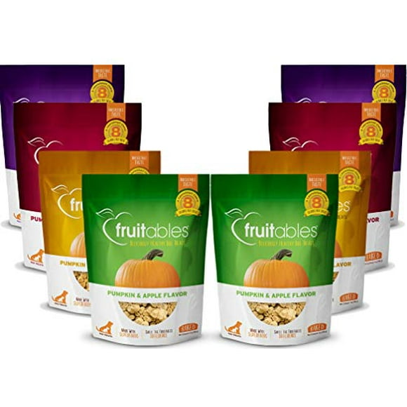 Fruitables Baked Dog Treats Variety Pack of 8 - 2 Pumpkin & Apple - 2 Pumpkin & Banana - 2 Pumpkin & Blueberry - 2 Pumpkin & Cranberry - 7 oz Each