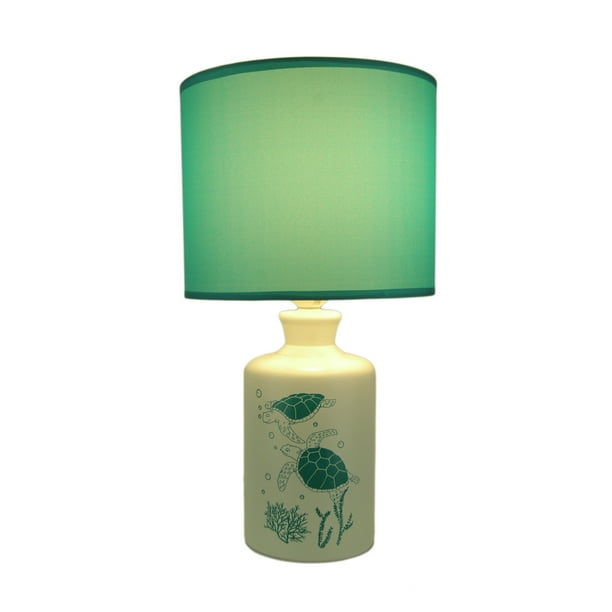 White And Teal Ceramic Swimming Sea Turtle Table Lamp With Fabric Shade Com White And Teal Ceramic Swimming Sea, Sea Turtle Table Lamp