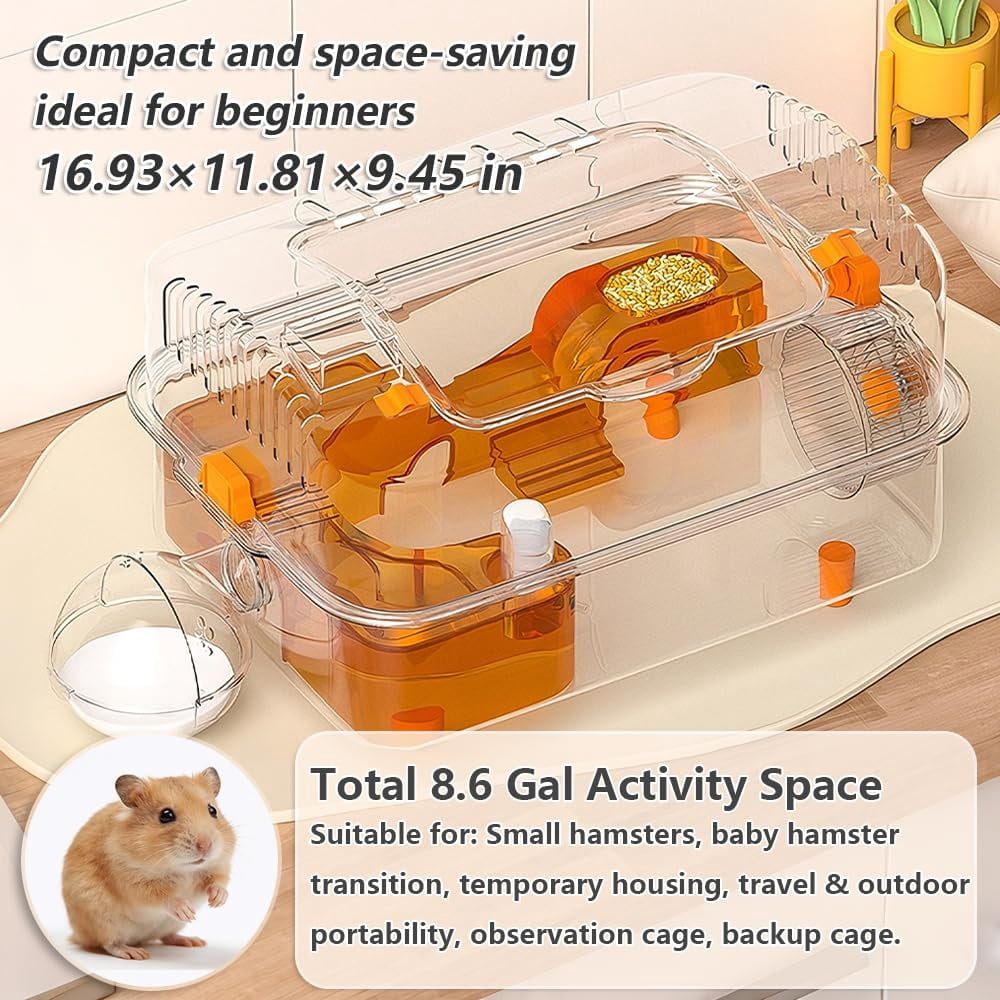 8-in-1 Hamster Cage  No Assembly Full Transparent Small Desktop/breeding/nursery 16.93*11.81*9.45 In Fits Space/kid's Room For & Hamsters