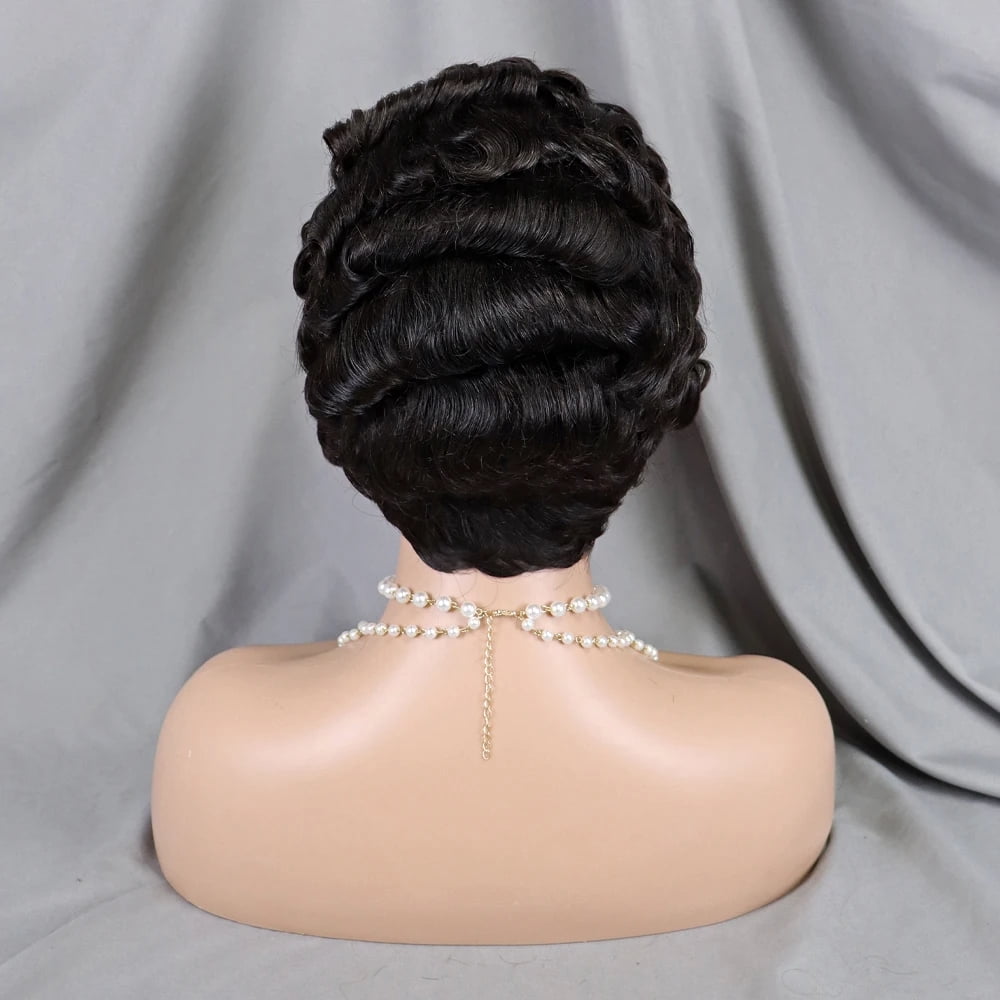 Pixie Cut Wig Short Bob Curly Human Hair Wigs Cheap 13X4 Transparent Lace Natural Black Color Water Deep Wave Lace Front Wig for Women