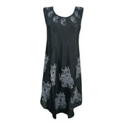 Mogul Womens Tank Dress Black Printed Sleeveless Beach Cover Up Dresses