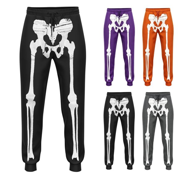Bainana Boys Halloween Sweatpants Skeleton Print Elastic Waist Taper Leg Jogger Pants Kids Trendy Festival Party Playwear Trousers 3-4 Years Black