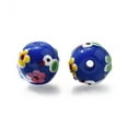 thumbnail image 2 of 5 pc Handmade Lampwork Beads Round with Bird Flower Royal Blue 16~16.5x15.5~16mm Hole: 2.5~2.6mm, 2 of 3