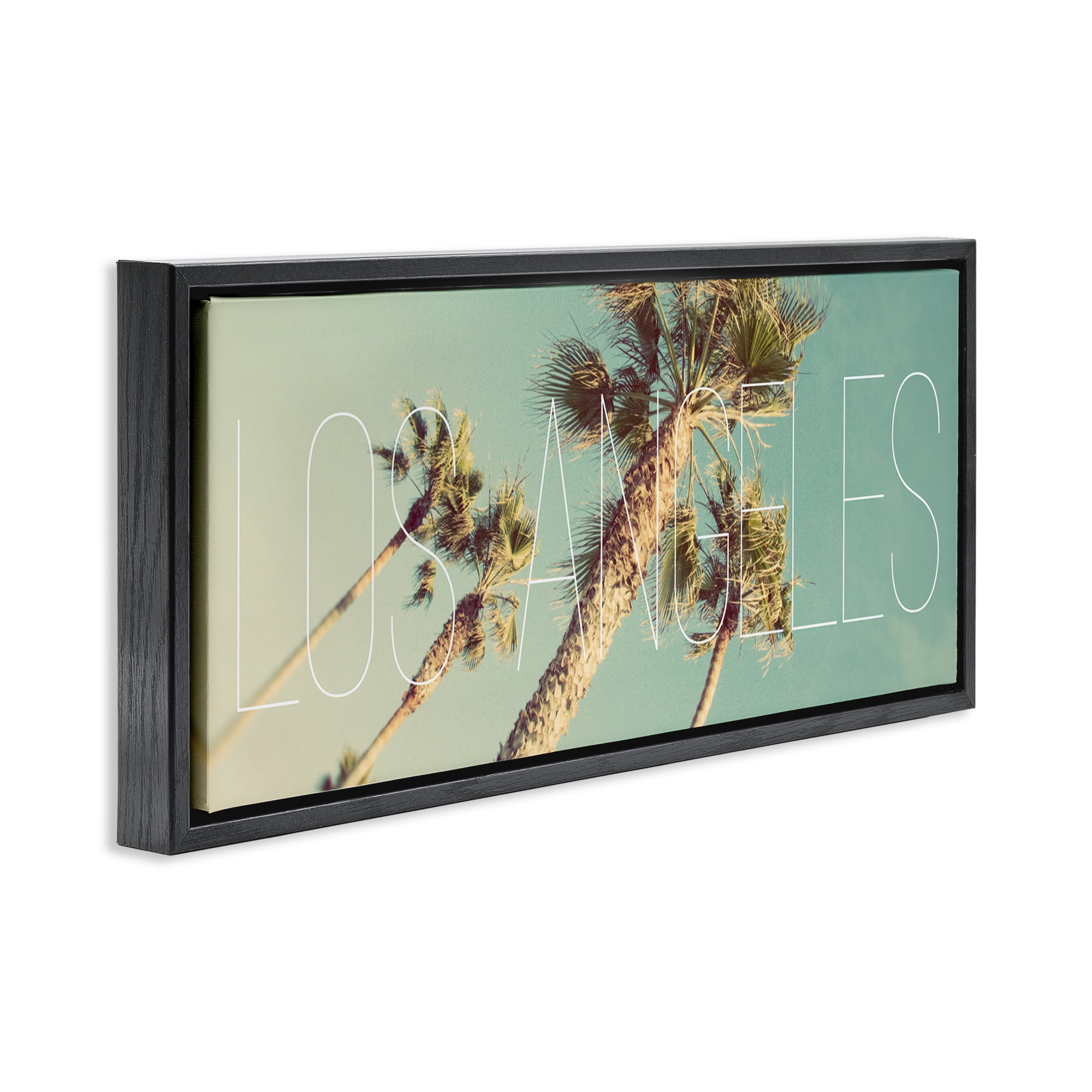 Stupell Industries Los Angeles Palms Town & City Painting Black Floater Framed Canvas Art Print Wall Art, 31 x 14