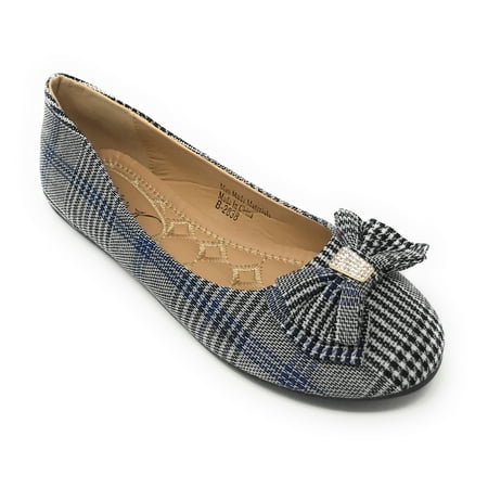 

Victoria K Women s Glen Plaid Matching Bow With Rhinestone Ballerina Flats