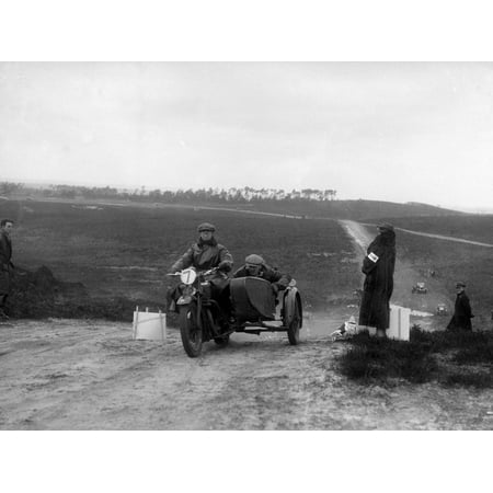 Motorcycle and sidecar competing in a motoring trial, Bagshot Heath, Surrey, 1930s Print Wall Art By Bill