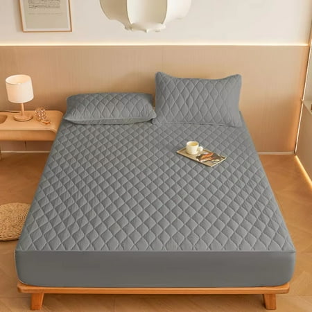 

Breathable Cotton-padded Thicken Solid Color Checked Mattress Cover Dust Proof SeasonsSuitable for Bedroom