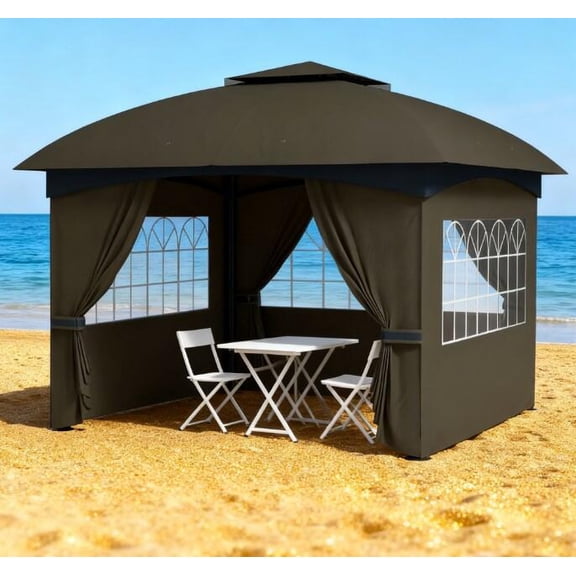 Patio Gazebos, Elegant Double Roof Patio Gazebo,Outdoor Gazebo with Curtains,Church Windows, Dark Gray Backyard Gazebos,Polyester,Steel Large Gazebos, Garden & Outdoor Canopies & Gazebos Gazebos