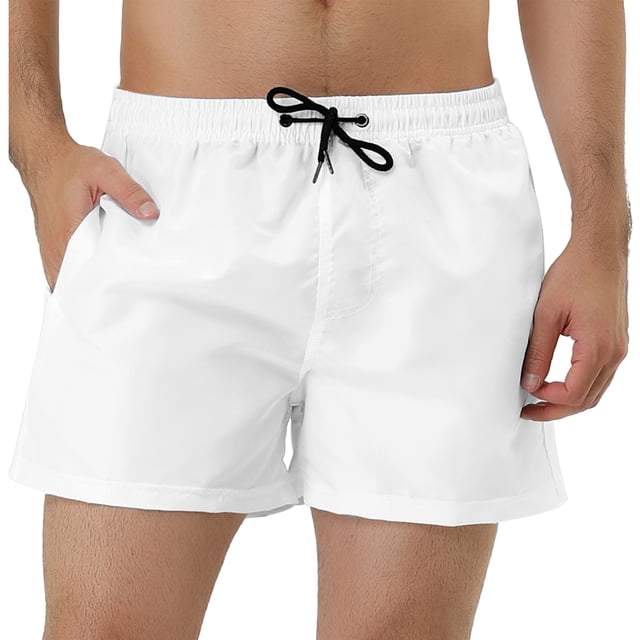 Pantalones cortos de natación con forro de malde color sólido con cintucon cordón de Color Blanco paHombre 36
