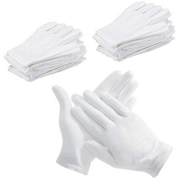 12 Pares de Guantes de Algodón Blanco Guantes Hidratantes Suaves Guantes Elásticos para el Cuidado de la Piel Guantes de Trabajo para Mujeres Manos Secas Inspección de Joyas y Más, Talla Única