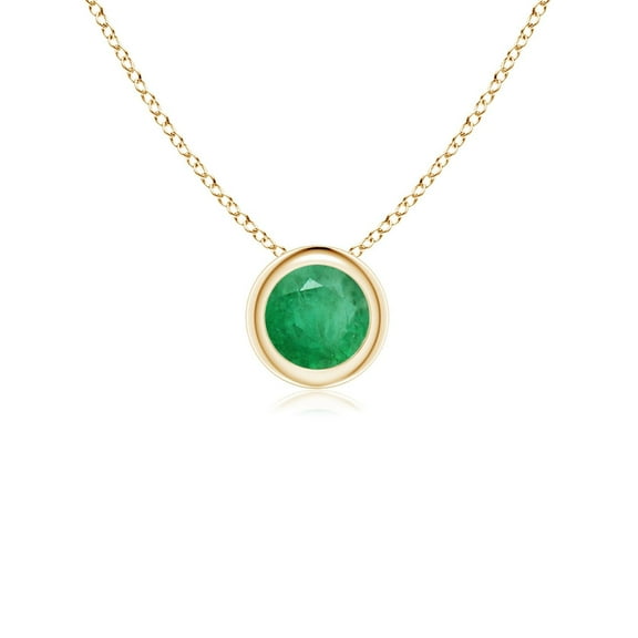 ANGARA Natural Bezel-Set Round Emerald Solitaire Pendant in 14K Yellow Gold for Women (Size-4mm) | May Birthstone, Birthday, Anniversary, Jewelry Gift for Women | Natural Emerald Necklace