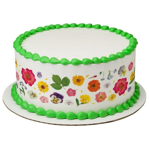 Bright Pressed Flowers 3 Strips Edible Frosting Photo Cake Border Decoration #27768