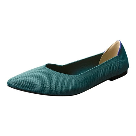 

Cathalem Women Flying Knitted Single Shoes Doudou Knitted Flat Shoes Large Size Pointed Toe Scoop Shoes Dark Blue 38