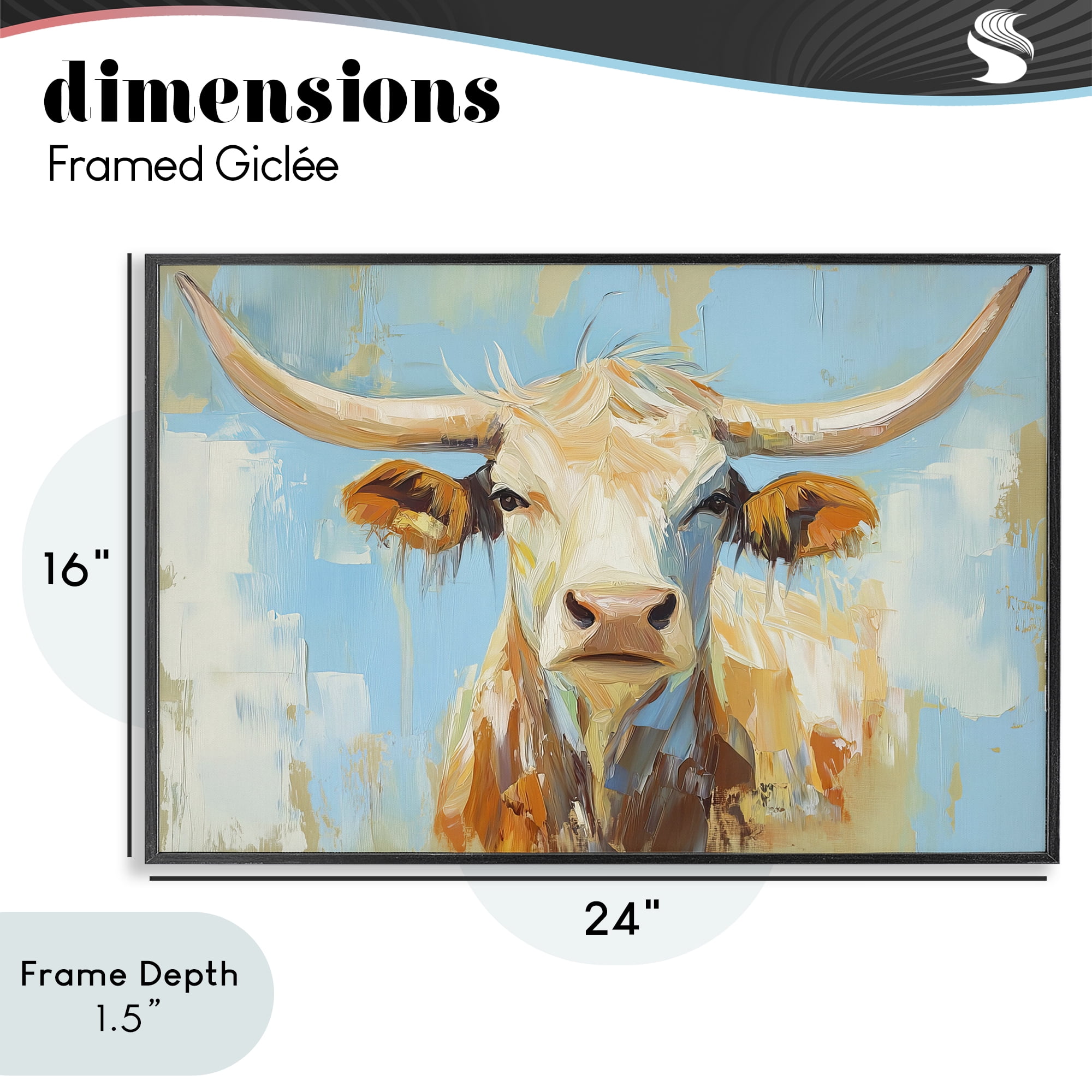 Stupell Industries Abstract Texas Longhorn Black Framed Giclee Art, design by Tina LeCour