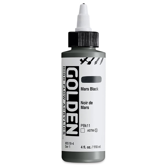 GOLDEN High Flow Acrylics, Mars Black,4 fl. oz. / 118 ml Bottle