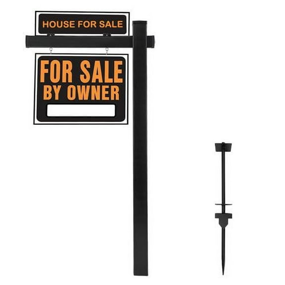 VINGLI 6' Vinyl PVC Real Estate Sign Post for Sale Hanging Ads, 36" Arm Holds up to 24" Sign-Black