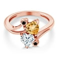 thumbnail image 3 of Gem Stone King 18K Rose Gold Plated Silver Yellow Citrine White Moissanite and Black Diamond Ring for Women (1.48 Cttw, Heart Shape 6MM, Gemstone November Birthstone, Size 7), 3 of 6