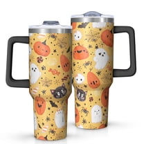 Cute Halloween Elements Pattern Tumbler with Handle and Lid,40oz Double Wall Vacuum Insulated Tumbler,Cups Gift for Women and Men