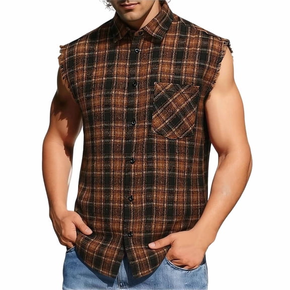Hilenly Mens Sleeveless Flannel Shirt Casual Summer Tank Top Button Up Sleeveless Beach Shirts with Chest Pocket