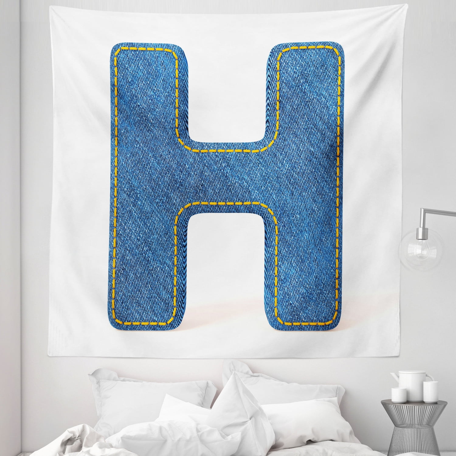Letter H Tapestry, Denim Letter Design Uppercase H Pattern Jeans ...