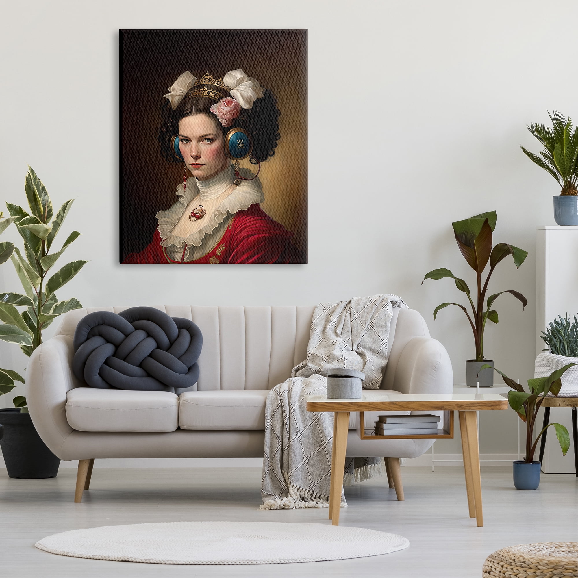 Stupell Industries Classic Girl Wearing Headphones Beauty & Fashion Painting Gallery Wrapped Canvas Print Wall Art, 36 x 48