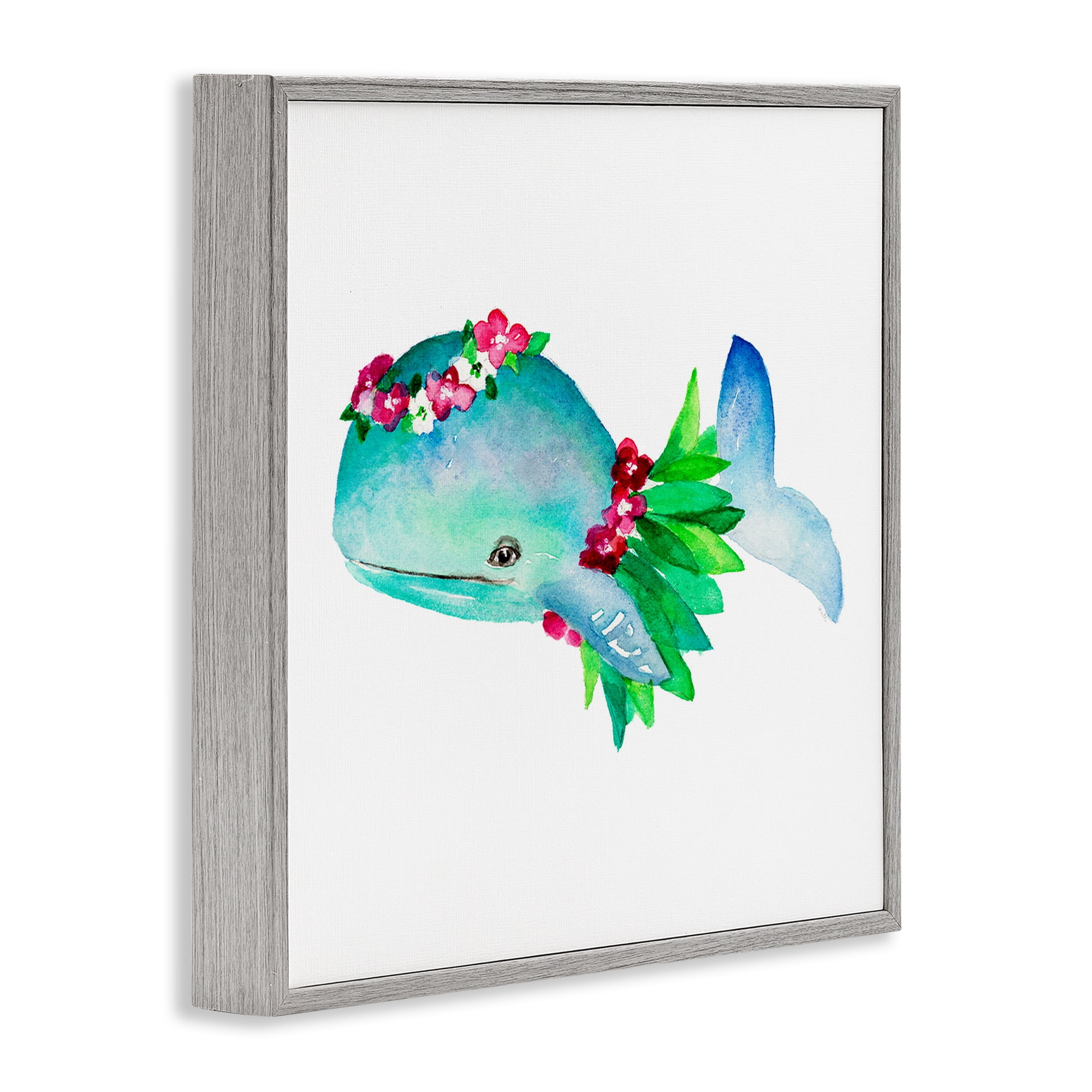 Stupell Industries Hula Skirt Whale Novelty Painting Gray Framed Art Print Wall Art, 12 x 12