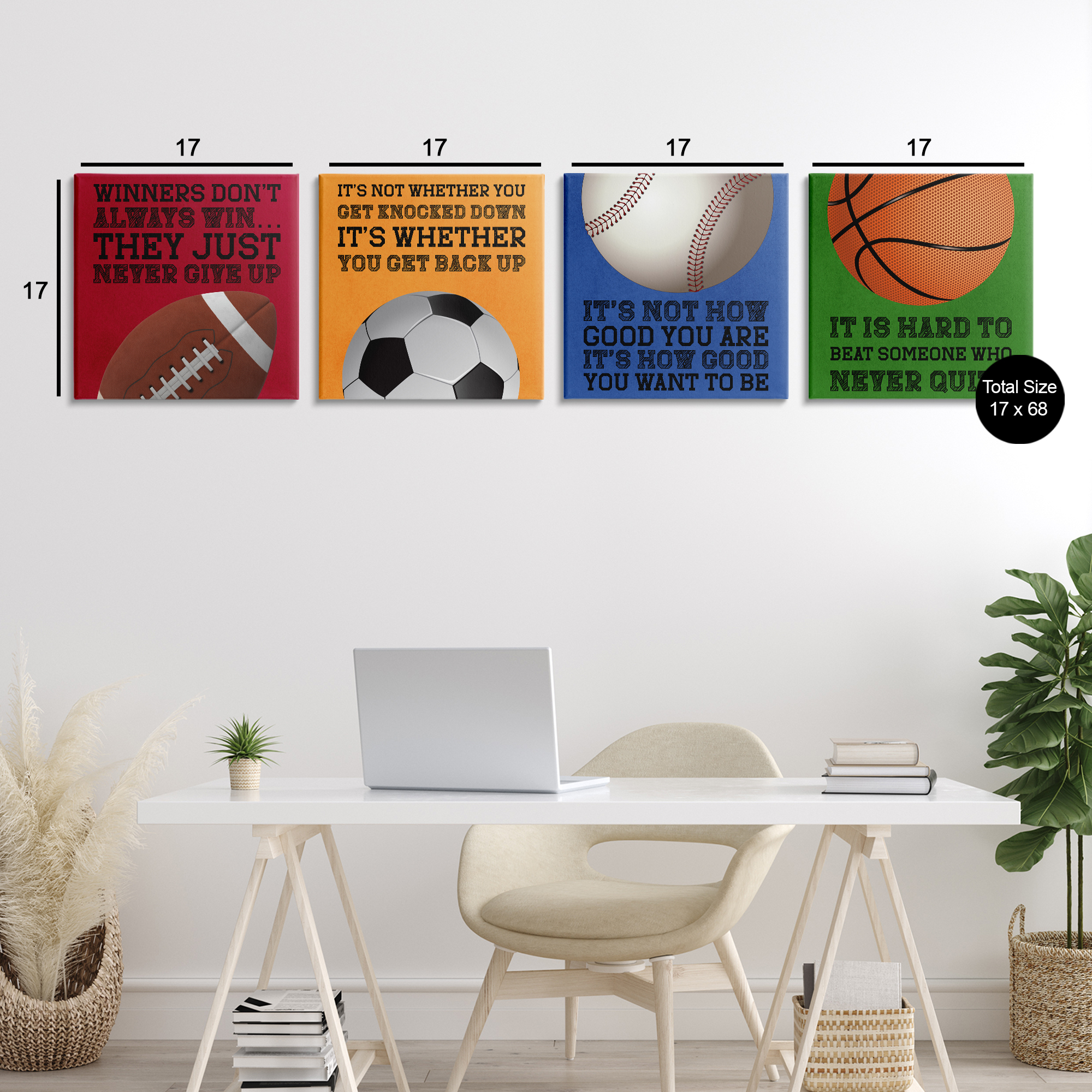 Motivational Sports Determination 4 Piece Canvas Wall Art Set, design by Marcus Prime