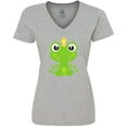 thumbnail image 3 of Inktastic Frog Prince, Green Frog, Frog With A Crown Women's V-Neck T-Shirt, 3 of 5
