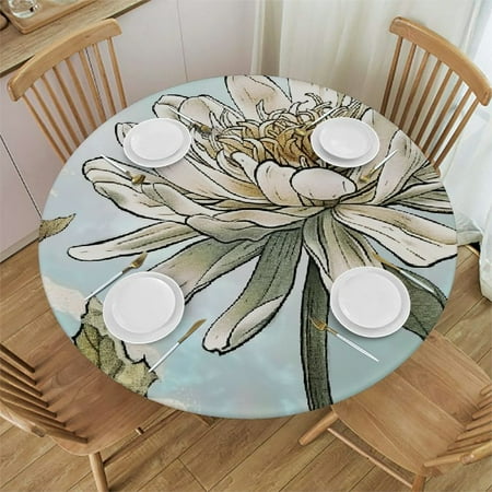 

Facannap Flowers Leaves Sky Round Tablecloth for Picnic Dining Kitchen Farmhouse 100% Polyester Fiber 54-58