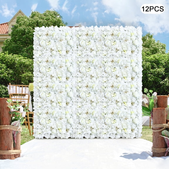12 Pack Artificial Flower Wall Panels 24"x16", Faux Hydrangea Rose Backdrop for Wedding, Photo Booth, Photo Background, Party Decor (White Rose)