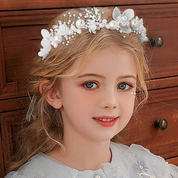 Campsis Princesse Fleur Cristal Casque Strass Perle Bandeau Alliage Floral Mariée Cheveux Accessoires Communion Mariage Bal Photographie pour les Filles et les Femmes (Argent)