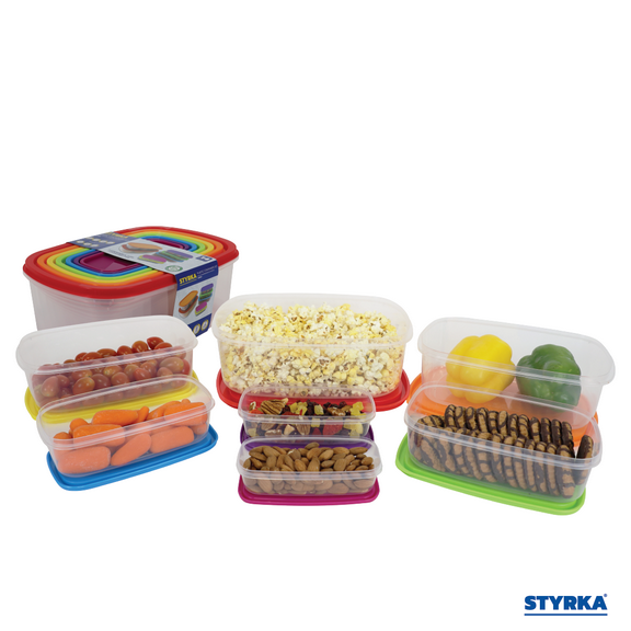 Set de 14 contenedores Reutilizables de plástico rectangulares Styrka Con Tapa Colores