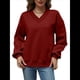 thumbnail image 2 of Sudadera de Cuello en V de Gran Tamaño para Mujer, Sudadera de de Larga, Sudadera con Capucha, Top Cómodo. Vino Tinto L, 2 of 10