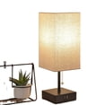 thumbnail image 1 of Lámpara de mesita de noche, lámpara de mesa con cadena con dos puertos de carga USB, bombilla LED de 2700 K, pantalla de tela de lino, lámpara de mesita de noche para sala de estar y dormito, 1 of 4