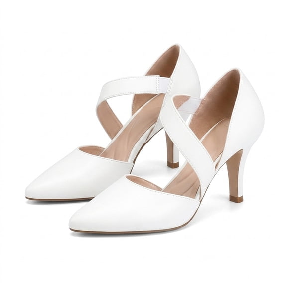 Pennysue Women's White Strappy Short Heels With Pointed Toes Size 8