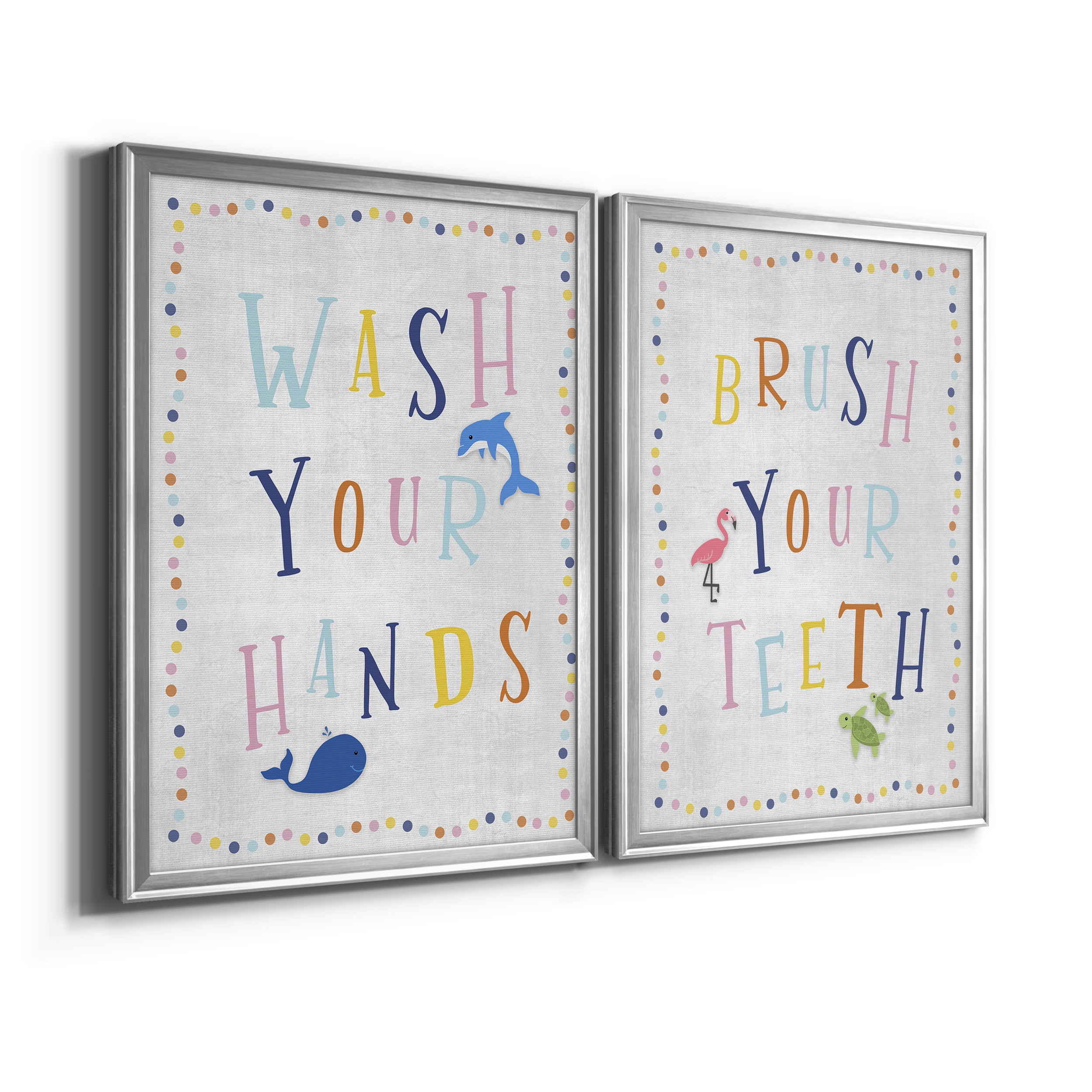 2 Piece Set Wash Your Hands Premium Framed Canvas - Ready to Hang - 18.5 x 24.5 Each - Silver Frame