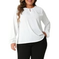 thumbnail image 1 of Blusas de Trabajo de Chiffon con Abertura Curvada y Manga Larga de Cuello Redondo para Mujeres de Talla Grande Agnes Orinda 4X Blanca, 1 of 6