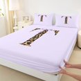 thumbnail image 4 of Manfei Vintage Leopard Print Letter Monogrammed T Full Size Sheets 4-Piece for Girls Women,Purple Ribbon Bow Knot Bed Sheets for Kids Teens,Super Cozy Room Decor, 4 of 5