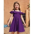 thumbnail image 6 of Arshiner Girls Dresses Summer Spaghetti Strap Cold Shoulder Ruffle Button Down A Line Dresses, 6 of 6