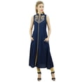thumbnail image 5 of Bimba Women's Designer Sleeveless Turquoise Embroidered A-Line Kurta Kurti-10, 5 of 8