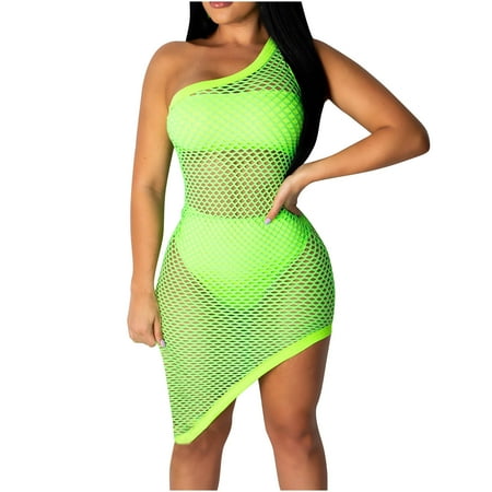 

Formal Dresses for Women Summer Dress Women s Fashion Sexy Big Mesh Solid Color Three-Piece One Shoulde Shoulder Dress Wedding Dresses for Bride Corset Dress Summer Savings Clearance Green XL