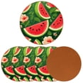 thumbnail image 2 of Watermelon Set of 6 Round Microfiber Leather Coasters, 11x11 cm/4.3x4.3 Inches - Drink Coasters for Home and Office Use, 2 of 6