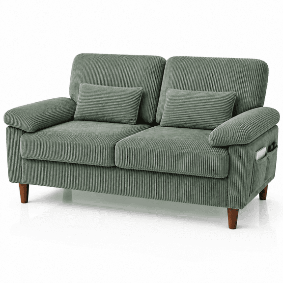 71” Corduroy Sofa for Living Room, AAQZ Small Comfy Couch for Small Space, One Box, Loveseat,Green