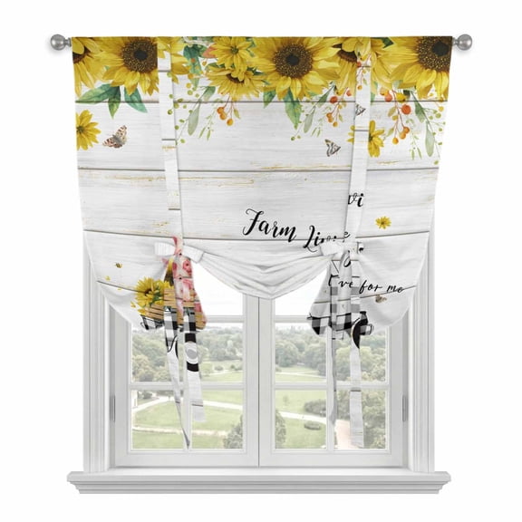 Sunflowers Balloon Curtains for Windows, Bedroom Curtains 54 Inch Length, Spring Botanical Truck Pig Wooden Grain Tie Up Curtains Panels Thermal Insulated Bathroom Curtains Window 42"x54"