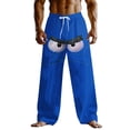 thumbnail image 2 of Ceisia Men's Fun Cartoon Annoyed Face Print Loose Casual Pants with Elastic Drawstring Waist Blue M Gifts, 2 of 3
