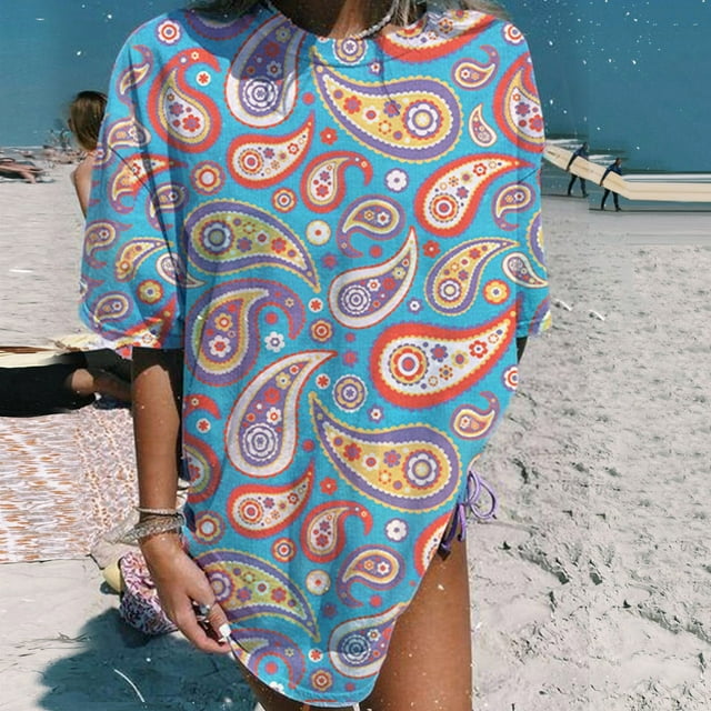 Pntutb Blusa de manga corta con estampado de manga corta vintage para mujer Pntutb Pntutb-3339